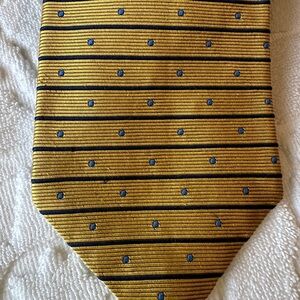 All Silk Yellow and Black‎ Striped Tie with Blue Accents